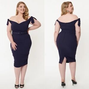 Unique Vintage Connie Pinup Wiggle Dress in Navy Sz 1X/16